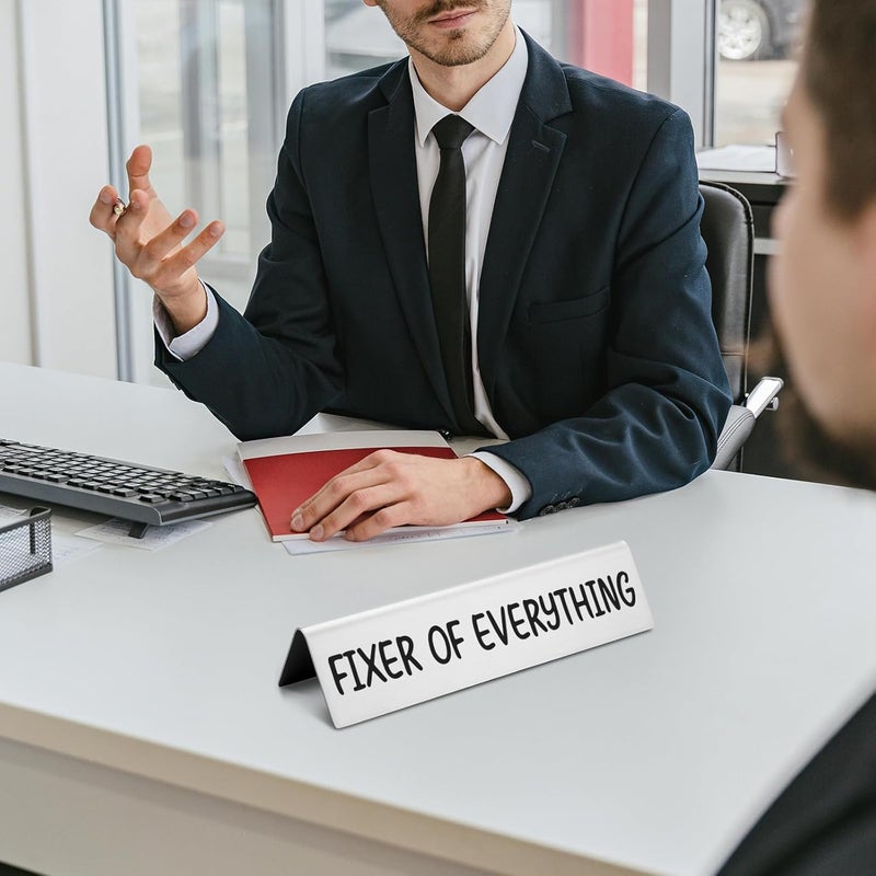 EFFJNSG Funny Desk Signs for Office Fixer of Everything Novelty Nameplate, White Elephant Gag Gifts for Coworkers Boss Manager Funny Office Desk Plaque for Colleague Mentor Friends Nameplates EDA07 - Image 5